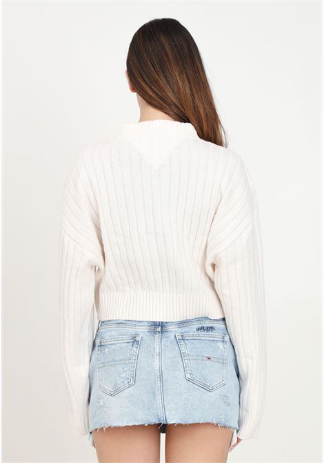 Cropped sweater with badge and cream V-neckline for women TOMMY JEANS | DW0DW18528YBHYBH